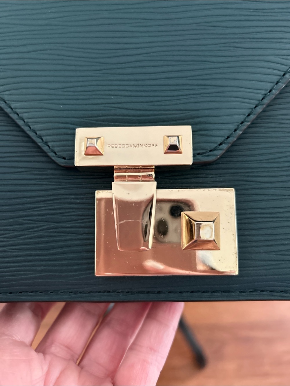 Rebecca Minkoff Textured Leather Paris Clutch, Gold-Tone Hardware, Vintage CLEAN - Picture 5 of 16